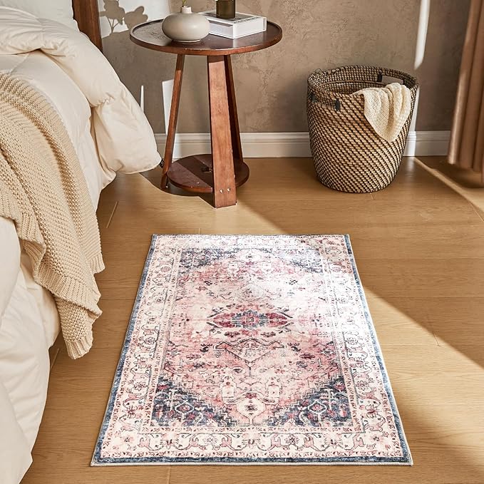 2x3 Washable Area Rugs 2x3 Entryway Rug Pink Door Mate Indoor Entryway Rugs Pink Boho Entryway Rug No Shedding Low Pile Soft Small Area Rug for Door Mat Bedroom Dining Room Kitchen