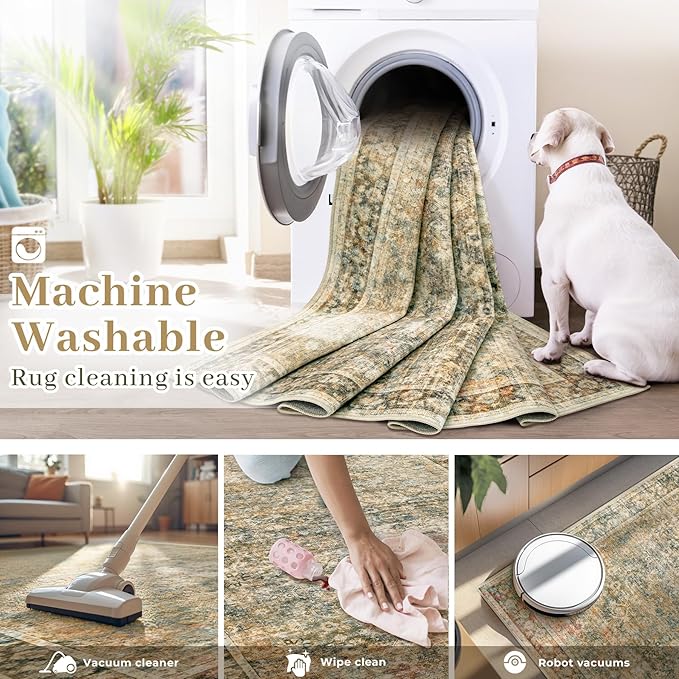 2x3 Area Rugs Entryway Rug: Washable Vintage Throw Rugs Soft Non Slip Small Rugs Low Pile Indoor Floor Door Mat Retro Distressed Rug for Entrance Bedroom Kitchen Laundry Room(Brown, 2'x3')