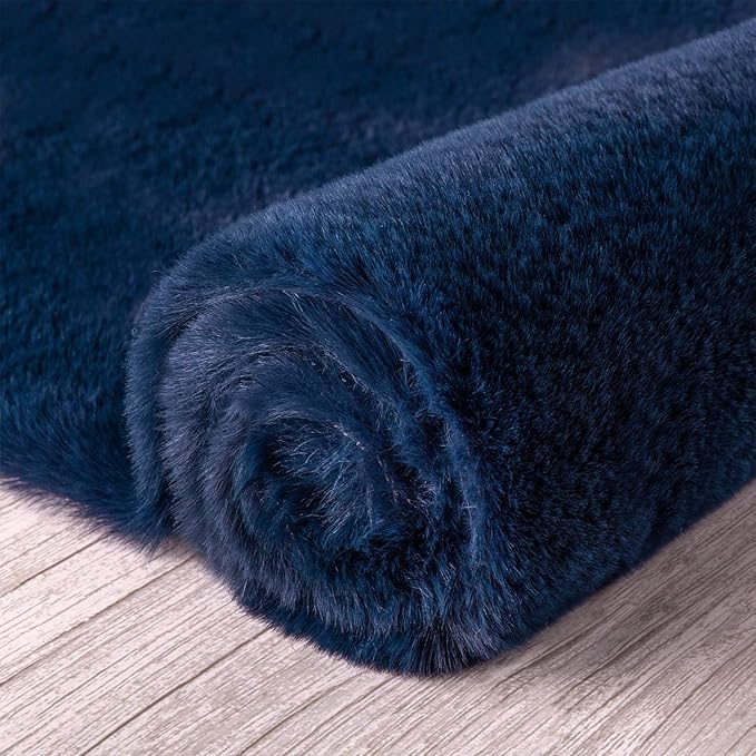 Ashler Faux Fur Rug, Ultra Soft Faux Rabbit Fur, Dark Blue Area Rugs, 2 x 3 Feet, Machine Washable Nursery Decor Throw Rugs for Bedroom, Kids Room, Living Room