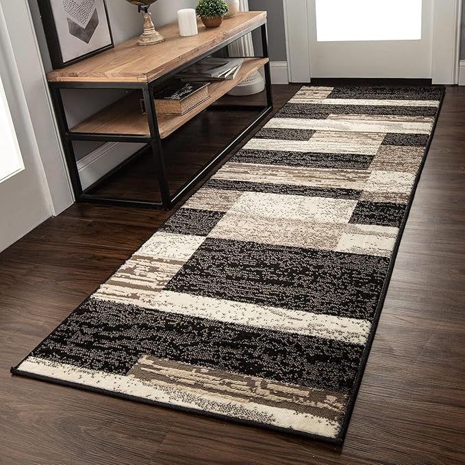 Superior Rockwood 3 Piece Indoor Area Rug Set, Jute Backing, Modern Color Block Decor for Hallway, Entry, Office, Kitchen, Living Room Floors, Plush Rugs, 2' 7" x 8', 5' x 8', 8' x 10', Chocolate
