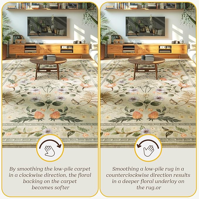 Area Rugs for Living Room, Non-Slip 4x6 Washable Rug for Bedroom,Vintage Floral Carpet for Entryway Office Kitchen Dining Room, Beige