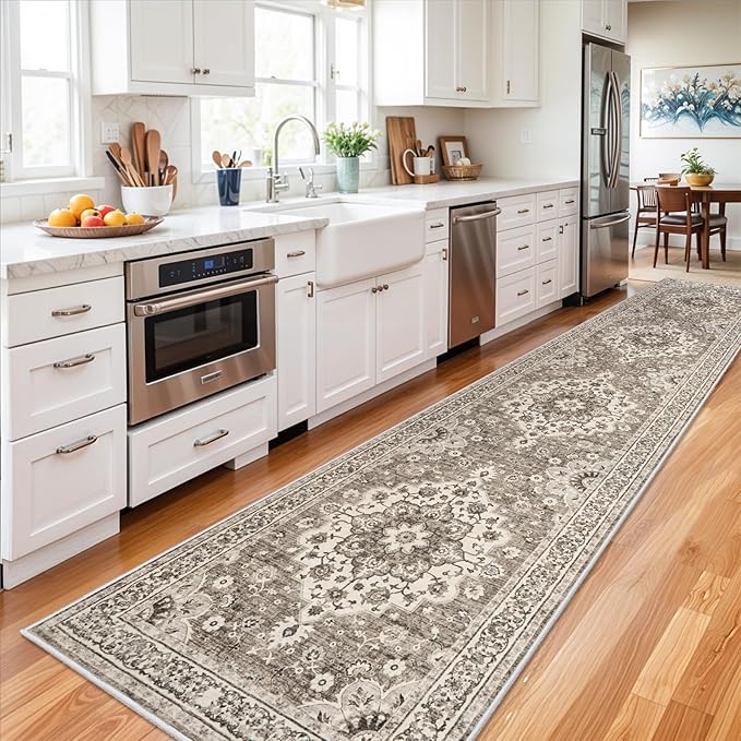 Washable Oriental Hallway Runner Rug - 3x14 Rugs for Living Room Soft Carpet for Bedroom Kitchen Waterproof Floral Distressed Indoor Stain Resistant Non-Shedding Floor Carpets (Beige, 3X14)