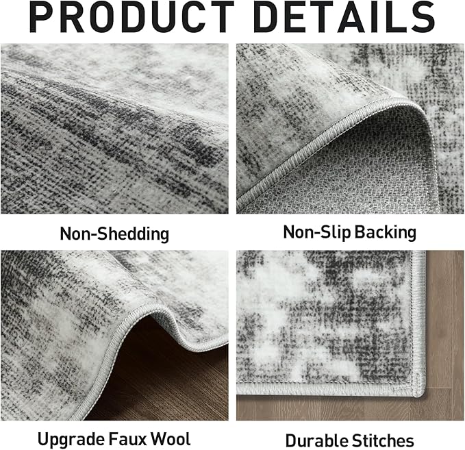 10x14 Area Rugs Washable Rug: Modern Abstract Living Room Rug Soft Anti-Skid Thin Carpet Indoor Floor Non-Shedding Carpets for Bedroom Dining Room Farmhouse Nursery Home Office Black Grey