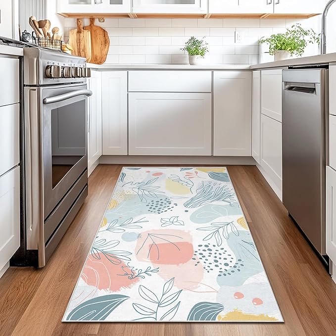 3x5 Entryway Rug Boho Minimalist Botanical Leaf Small Area Rug Bedroom Bedside Thin Carpet Bathroom Non Slip Indoor Entrance Low Pile Door Mat Kitchen Stain Resistant Washable Machine