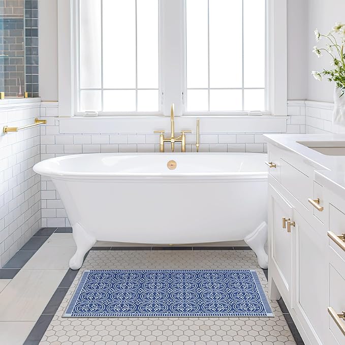 RYB HOME 2x3 Enterway Rug for Kitchen Bathroom, Small Washable Soft Area Rug for Hallway, None Slip Thin Door Mat with Rubber Backing for Font Door Foyer, 2x3 ft, Navy Blue
