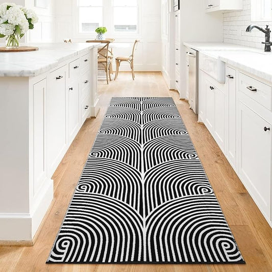 Tiffasea Kitchen Rugs 2.6'x8', Machine Washable Rug Runner Large Laundry Room Rug Extra Long Hallway Rug Cotton Woven Black and White Outdoor Carpet Runner for Entryway Doorway Bedroom
