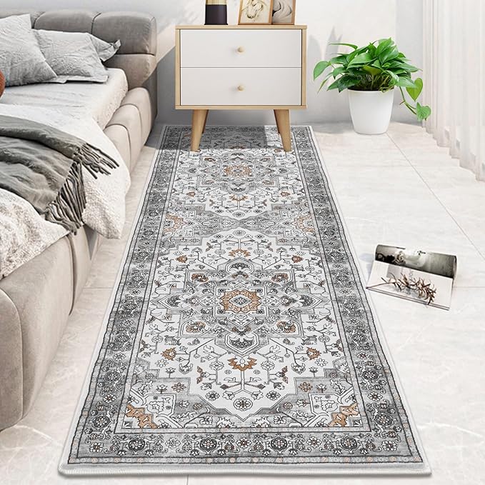 HEBE Hallway Runner Rug 2'x6' Washable Vintage Distressed Area Rugs Non Slip Laundry Rug Runner Boho Floor Carpet Runners for Hallways Entryway Laundry Room Kitchen Bathroom