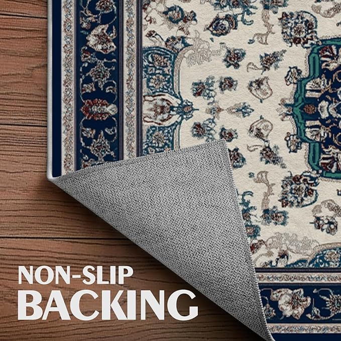 2x3 Boho Rug for Entryway Boho Area Rugs Machine Washable Retro Navy Blue Rug Non Slip Printed Low-Pile Indoor Door Mat Floor Carpet for Kitchen Bathroom Laundry