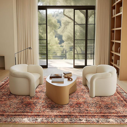 Phantoscope Vintage Collection Area Rug 6'x9' - Large Living Room Rug - Washable Rug Boho Rugs Non-Slip for Bedroom Dining Room, Low-Pile Floor Carpet Distressed Accent Rug, Brick Red/Black