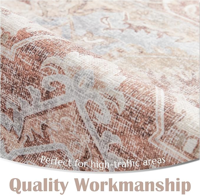 jinchan Runner Rug 2x6 Washable Hallway Rug Indoor Boho Brick Red Vintage Kitchen Ultra-Thin Floral Non Slip Floor Cover Accent Carpet for Bathroom Laundry Room Bedroom