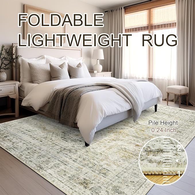 Washable Area Rug 8x10, Large Soft Rugs for Living Room Vintage 8x10 Area Rugs for Bedroom Dining Room Non-Slip Stain Resistant Under Table Grey Rug