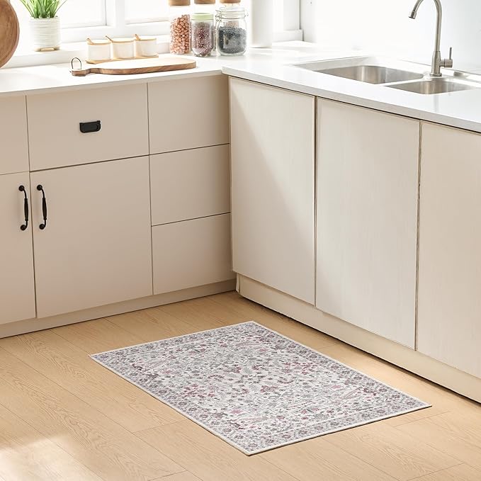 Door Mat, 2x3 Rug, Indoor Mats for Entryway, Door Rugs for Entryway Indoor, Front Door Rugs, Small Non Slip Rug, Neutral Boho Modern Vintage Floral Rug for Entryway Indoor, Bathroom