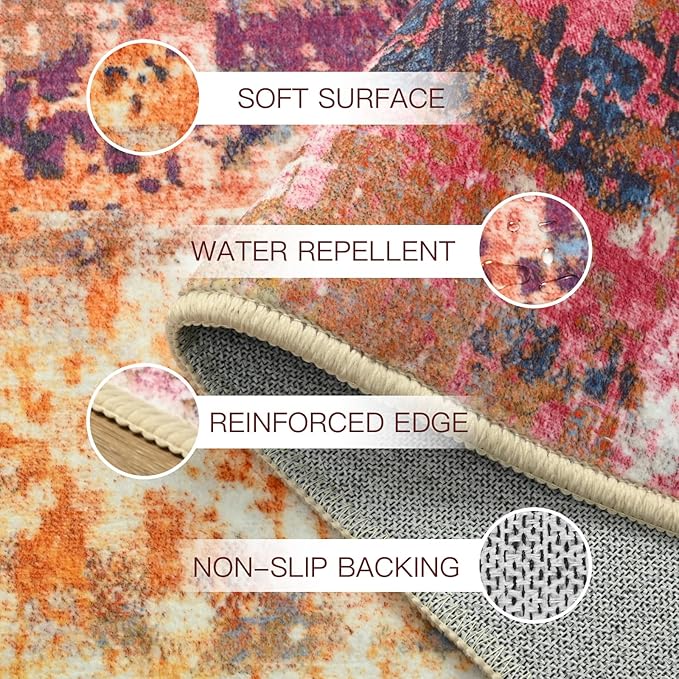 3x5 Colorful Washable Area Rug for Living Room Bedroom, Modern Abstract Non-Slip Rugs, Low Pile Soft Stain Resistant Carpet for Dining Room, Kitchen, Office, Dorm, Bedside Decor