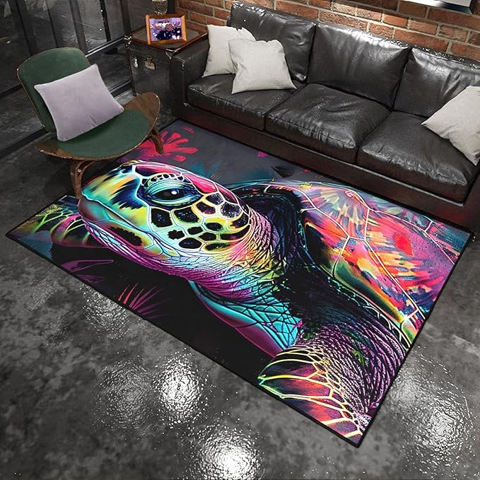Sea Turtle Area Rug - Sea Turtle Rug for Bedroom Colorful Ocean Theme Rugs Ocean Life Decor, 3x4 Feet