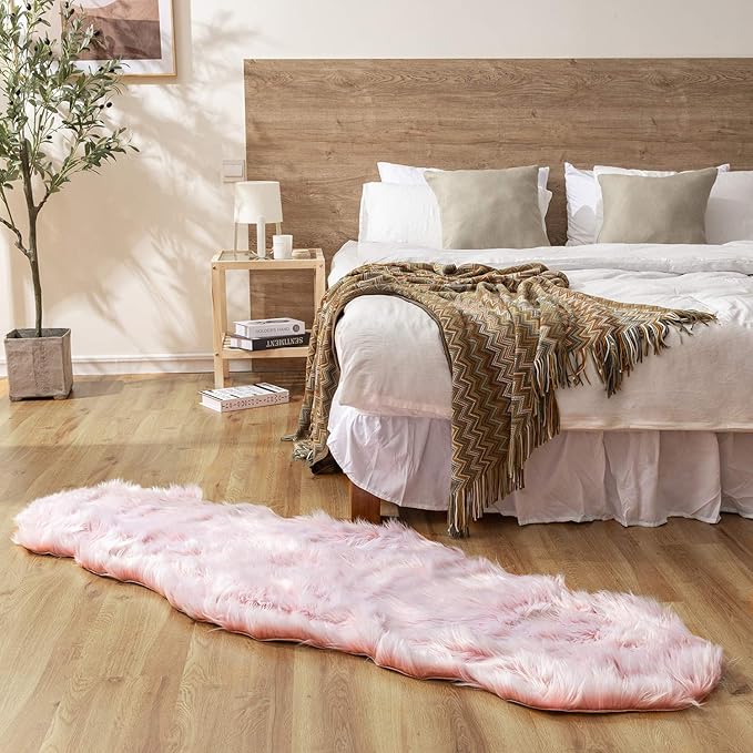 Ashler faux fur rug, Fluffy Shaggy Area Rug Ultra Soft 2 x 6 Feet Sheepskin Fur Rug, Frosted Bottom Pink Fuzzy Rug Machine Washable Shag Rug, Nursery Decor Throw Rugs for Bedroom, Living Room