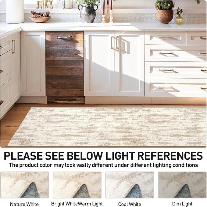2'6''x8' Runner Rugs Washable Rug: Modern Abstract Living Room Rug Soft Anti-Skid Thin Carpet Indoor Floor Non-Shedding Carpets for Bedroom Dining Room Farmhouse Nursery Home Office - Brown Ivory
