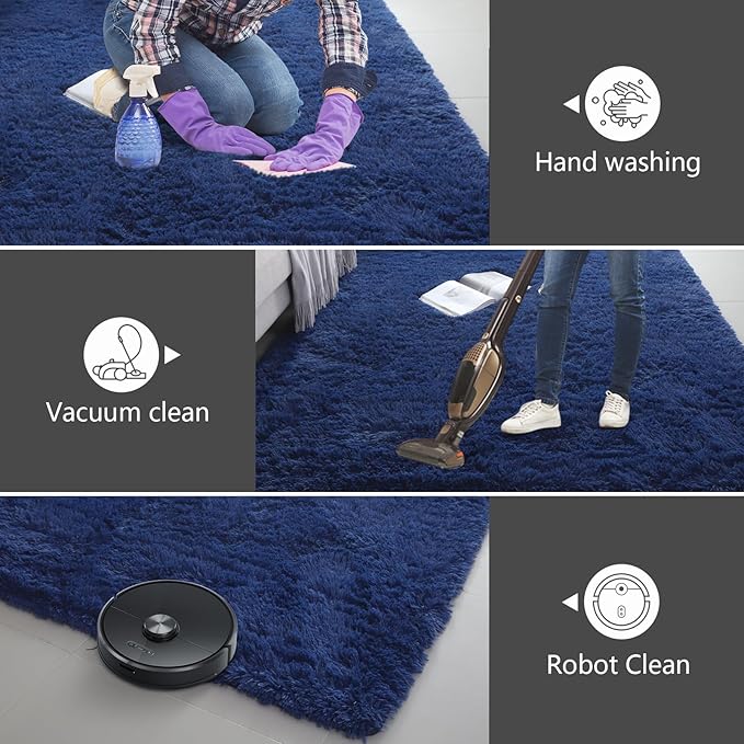 Shag Area Rugs for Bedroom Living Room,6X9 Ultra Soft Fluffy Area Rugs for Dorm, Indoor Carpet Nursery Rugs for Kids Girls Room Home Decor,Navy Blue