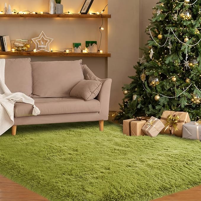 Green Area Rug for Living Room: 6x9 Fluffy Shag Carpet-Modern Fuzzy Furry Plush Soft Rugs for Kids Girls Room,Shaggy Rug for Living Room,Bderoom,Dorm Home Decor(6x9 Feet,Light Green)
