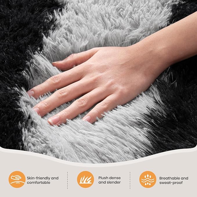 Zentavio Area Rugs for Living Room Large Rugs for Bedroom 6x9 Carpet Fluffy Fuzzy Soft Shag Aesthetic Plush High Pile Gray Throw Rug for Nursery Kids Room Dorm Horizontal Stripes Black Grey