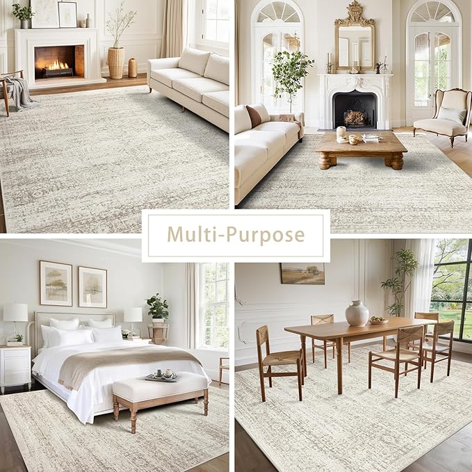Washable Rugs 8x10 Area Rugs for Living Room,Rugs for Bedroom,Large Carpets,Ultra Soft Faux Wool Retro Dining Room Rug,Non Slip&Non-Shedding Low Pile Vintage Print Rug for Home Office Decor