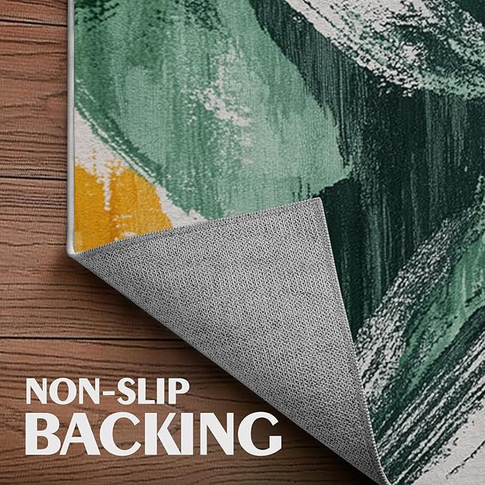 Bathroom Mat Green Gold Modern Abstract Rugs Contemporary Machine Washable Soft Plush Rug Carpet Non Slip Boho Aesthetic Area Rug for Entryway Kitchen Living Room Bedroom Dining Room Home 20x31.5 Inch