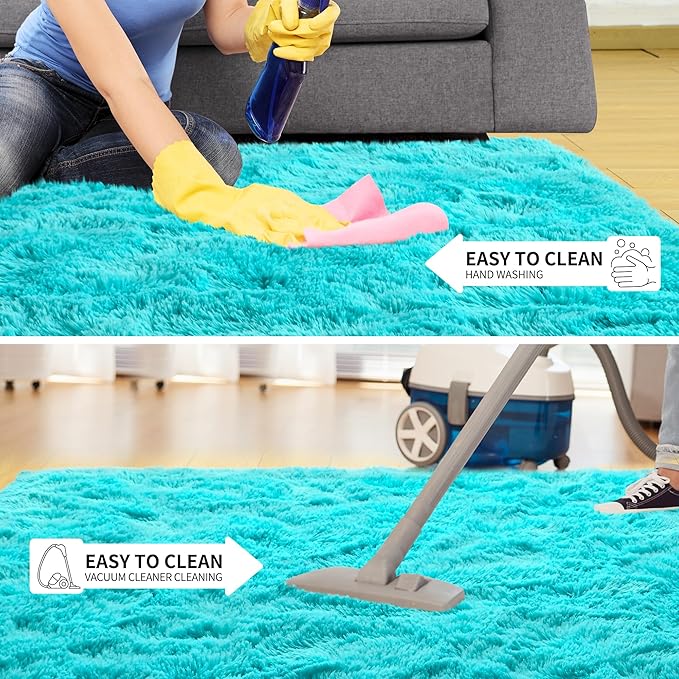 Tepook Super Soft Fluffy Rugs for Living Room, Area Rugs 8x10 for Bedroom, Modern Shaggy Rug Fuzzy Carpets for Kids, Plush Indoor Nursery Home Decor Rug with Non-Slip Bottom, Teal Blue