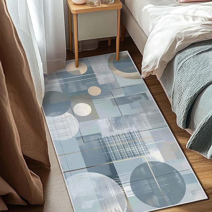 3x5 Entryway Rug Abstract Minimalist Circle Blue Small Area Rug Bedroom Bedside Thin Carpet Bathroom Non Slip Indoor Entrance Low Pile Door Mat Kitchen Stain Resistant Washable Machine