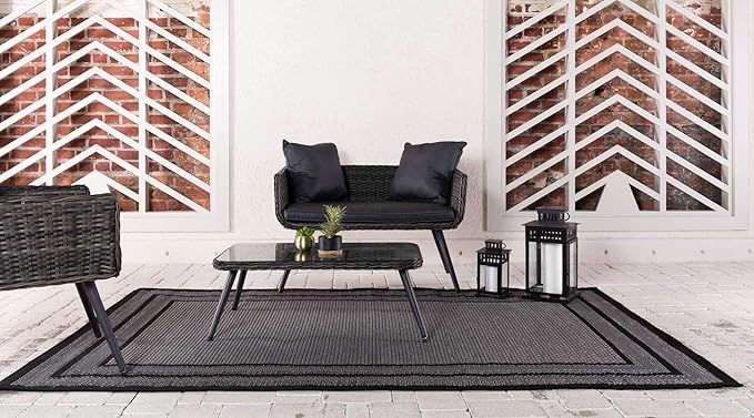 Unique Loom Outdoor Border Collection Area Rug - Multi Border (3' 3" x 5' 1" Rectangle, Gray/ Black)
