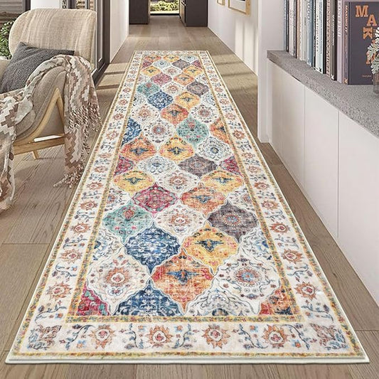 HEBE Hallway Runner Rug 2'8''x8' Washable Vintage Distressed Area Rugs Non Slip Laundry Rug Runner Boho Floor Carpet Runners for Hallways Entryway Laundry Room Kitchen Bathroom