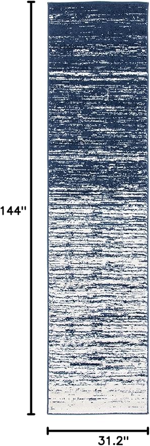 SAFAVIEH Adirondack Collection Runner Rug - 2'6" x 12', Navy & Ivory, Modern Ombre Design, Non-Shedding & Easy Care, Ideal for High Traffic Areas in Living Room, Bedroom (ADR113N)