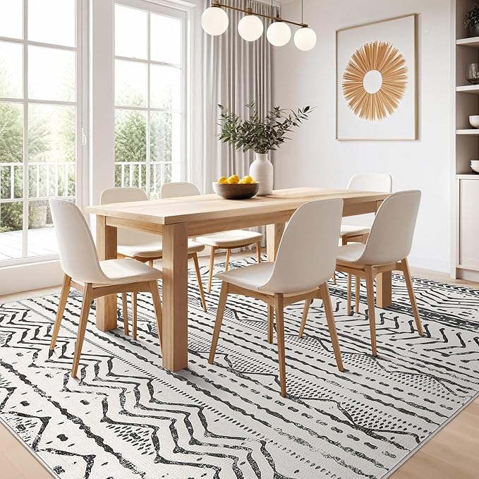 Black Rug Living Room Rugs: 9x12 Machine Washable Boho Large Neutral Modern Soft Moroccan Stain Resistant Indoor Floor Non Slip Accent Carpet for Bedroom Nursery Kids Playroom Office Dining Room