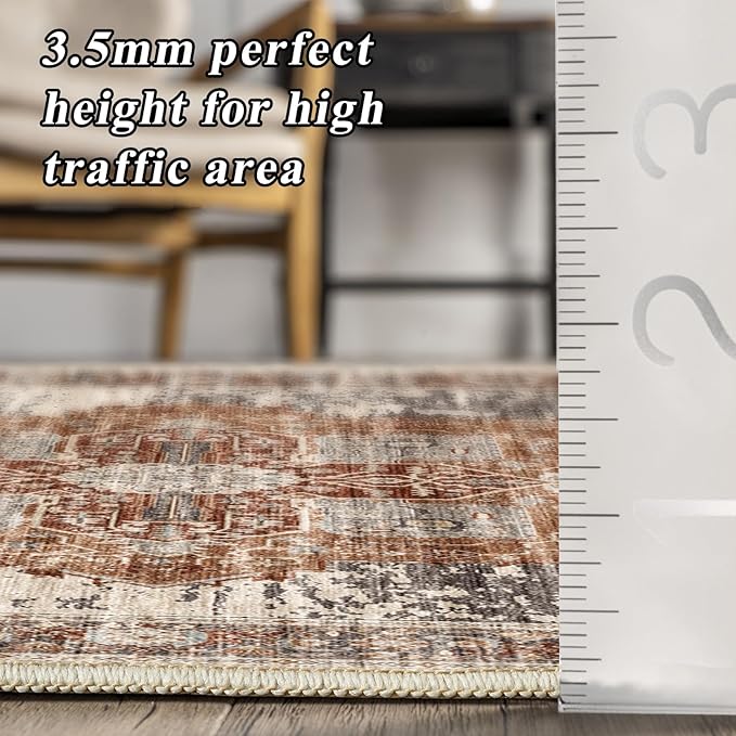 Washable Hallway Runner Rug 2x6 - Boho Rugs for Living Room Stain Resistant Carpet Vintage Tribal Rugs for Bedroom Kitchen Bathroom Non Slip Backing Home Decor Floor Decoration Mat 2x6 Brick