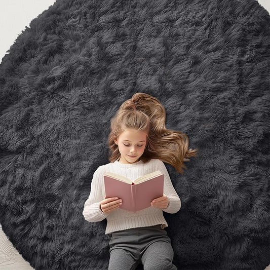 OLANLY Black Round Rugs for Bedroom - Machine Washable, 6x6 Feet Circle Area Rugs for Living Room, Soft and Fluffy Shaggy Carpet for Teen Girls and Boys, Dorms, Nursery Rooms, Home Decor Aesthetic