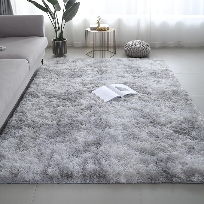Shag Area Rugs for Bedroom Living Room,6X9 Ultra Soft Fluffy Area Rugs for Dorm, Indoor Carpet Nursery Rugs for Kids Room Home Decor,Tie-Dye Grey