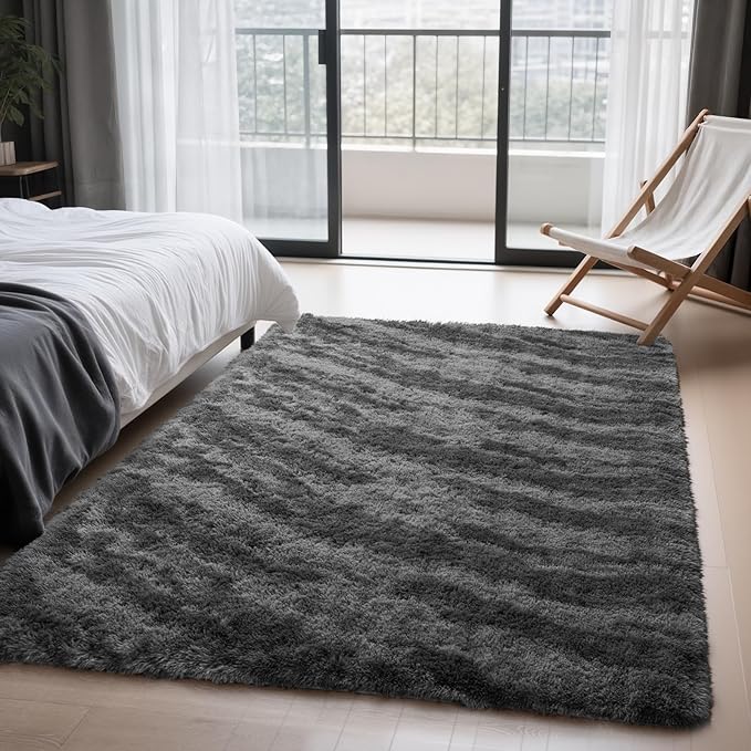 Zentavio Area Rugs for Living Room 5x8 Large Rugs for Bedroom Carpet Fluffy Fuzzy Soft Shag Aesthetic Plush High Pile Gray Throw Rug for Nursery Kids Room Dorm Marble Grey