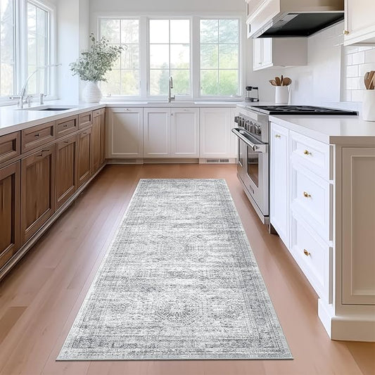 Runner Rug 2'x6' Washable Non-Slip Runner Rugs for Kitchen Bathroom Laundry Room Grey Vintage Floor Carpet Runners for Hallway Entryway