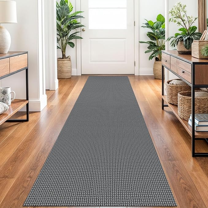 Braided Runner Rug 2x10 Ft Washable Runners for Hallways Non Slip Rubber Backed Kitchen Runners Cotton Long Entryway Runner Indoor, Woven Carpet for Hall Kitchen Entryway, Dark Grey/Grey