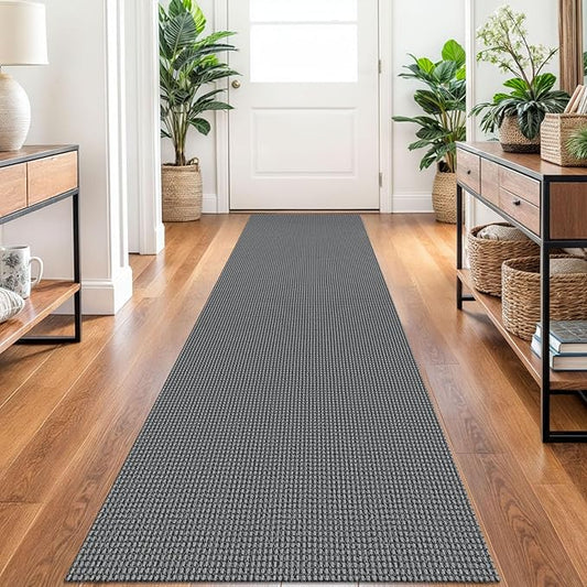 Braided Runner Rug 2x10 Ft Washable Runners for Hallways Non Slip Rubber Backed Kitchen Runners Cotton Long Entryway Runner Indoor, Woven Carpet for Hall Kitchen Entryway, Dark Grey/Grey