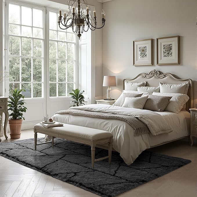 Zentavio Area Rugs for Living Room Large Rugs for Bedroom 5x8 Carpet Fluffy Fuzzy Soft Shag Aesthetic Plush High Pile Gray Throw Rug for Nursery Kids Room Dorm Triangle Grey