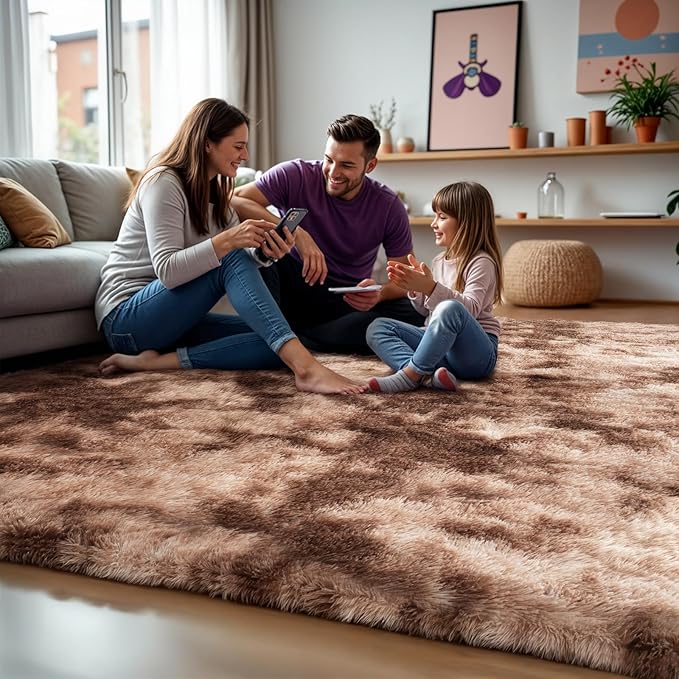 Zentavio Area Rugs for Living Room Large Rugs for Bedroom 5x8 Soft Carpet Fluffy Furry Shag Aesthetic Plush High Pile Gray Throw Rug for Nursery Kids Room Dorm Tie-Dyed Coffee