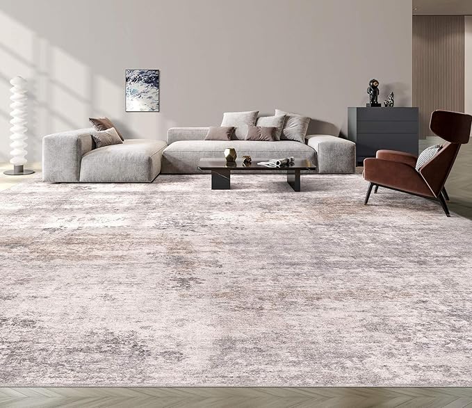 Washable Rug 10x12 Area Rugs for Living Room: Modern Abstract Neutral Soft Rug for Bedroom Dining Room Under Kitchen Table Home Office Decor - Brown Grey