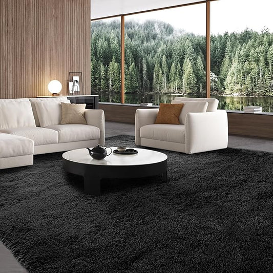 Area Rug Living Room 10x12: Black Shag Rug for Living Room Bedroom - Large Area Rug 10 X 12 Soft Plush Shaggy Fuzzy Carpet for Bedroom Modern Indoor.