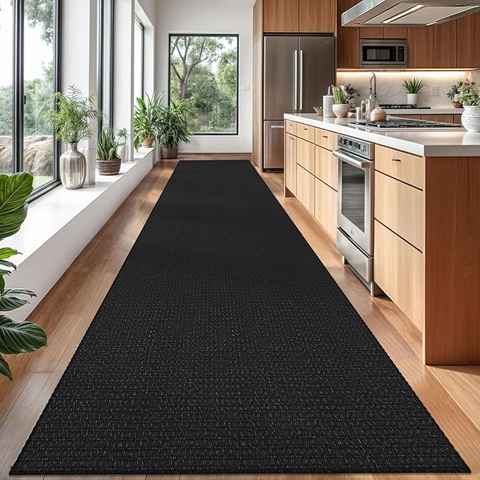 Braided Runner Rug 3x18 Ft Washable Runners for Hallways Non Slip Rubber Backed Kitchen Runners Cotton Long Entryway Runner Indoor, Woven Carpet for Hall Stair Entryway, Black/Grey