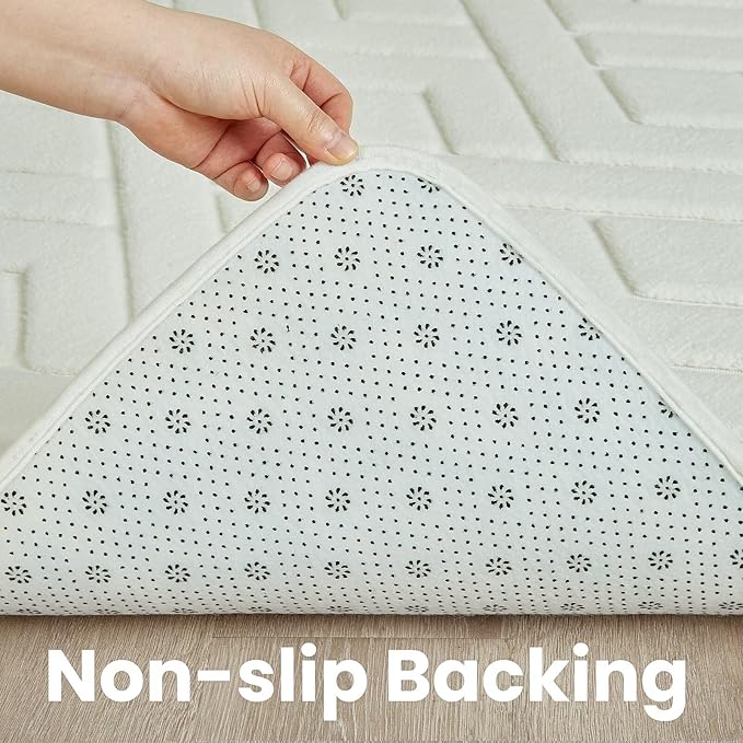 Ultra Soft Cream White Area Rug for Bedroom, 3x5 Modern Geometric Shag Rugs with Nonslip Backing for Living Room, Washable Fuzzy Carpet for Cozy Kids Room Nursery