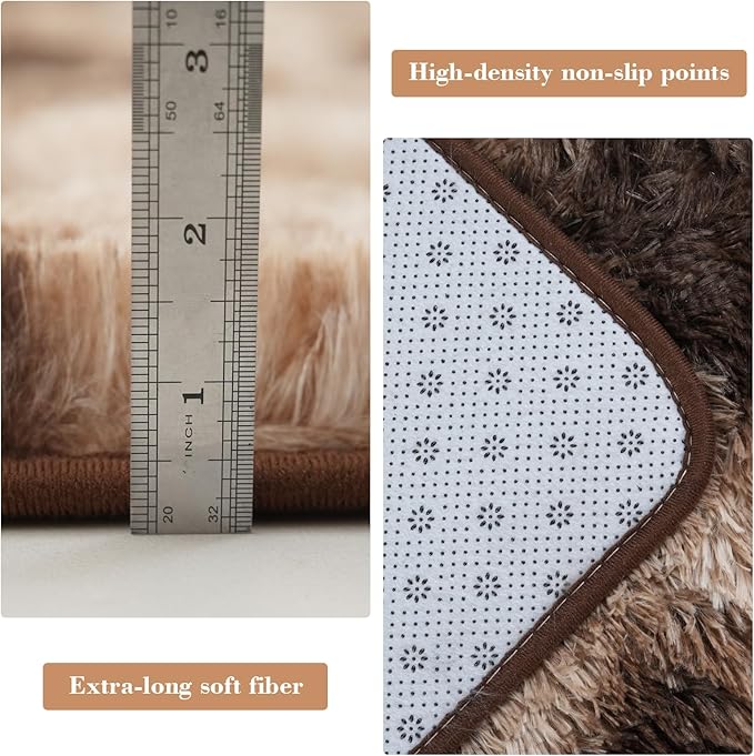 Fluffy Rug Shaggy Area Rug, Mottling Brown 6x9 Area Rugs for Living Room, Large Shag Area Rugs for Bedroom Kids Room Home Decor, Upgrade Anti-Skid Rectangular Fuzzy Rugs