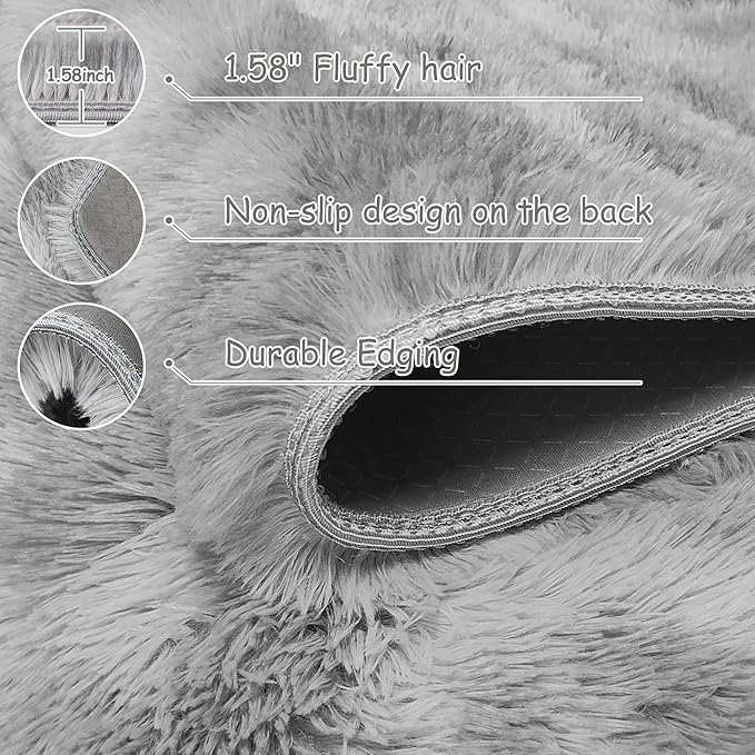 2x3 ft Shaggy Tie Dyed Grey Rug Small,Fluffy Furry Area Rugs for Living Room Door Entryway Indoor Inside Front Entrance Dog Mat Anti Skid Extra Comfy Fuzzy Floor Carpet for Home Decorative