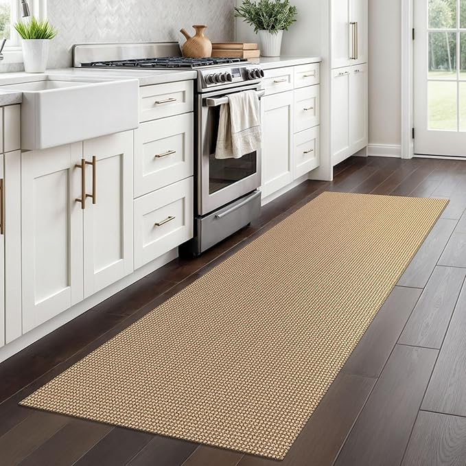 Braided Runner Rug 2x7 Ft Washable Runners for Hallways Non Slip Kitchen Runner Rug Cotton Entryway Runner Indoor, Woven Floor Carpet for Hall Kitchen Bedroom, Orange/Tan/Brown