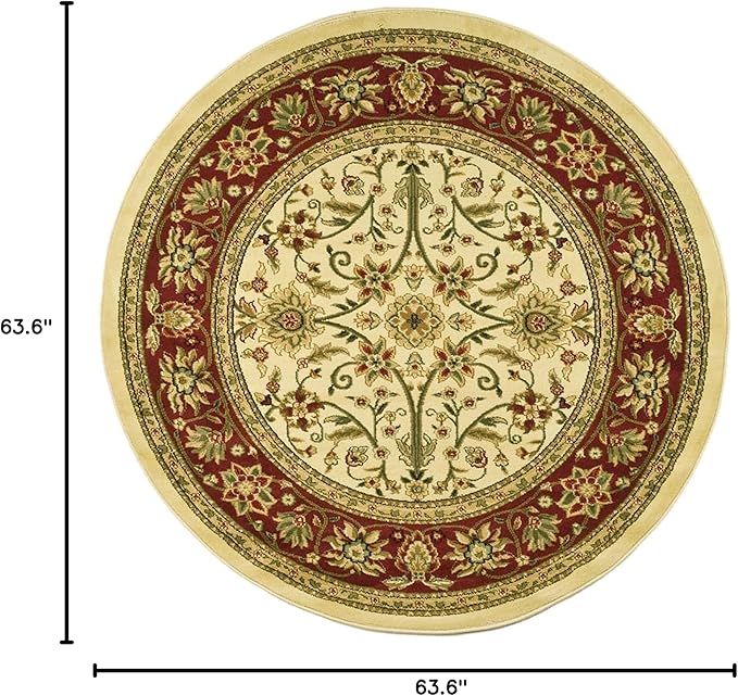 SAFAVIEH Lyndhurst Collection 5'3" Round Ivory/Red LNH212K Traditional Oriental Non-Shedding Dining Room Entryway Foyer Living Room Bedroom Area Rug