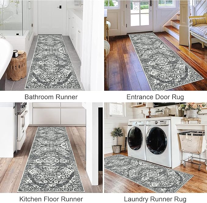 HEBE Hallway Runner Rug 2'x6' Washable Vintage Distressed Area Rugs Non Slip Laundry Rug Runner Boho Floor Carpet Runners for Hallways Entryway Laundry Room Kitchen Bathroom