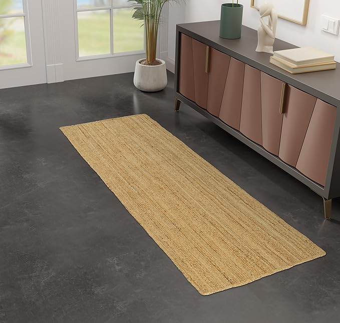 GRUHUM Jute Runner Rug 2x6 Feet- Rectangle Natural Fiber Braided Hand Woven Farmhouse Rustic Vintage Eco-Friendly Runner Rugs for Kitchen Hallways Enterways Living Room Bedroom Home Decor 2'x6'ft